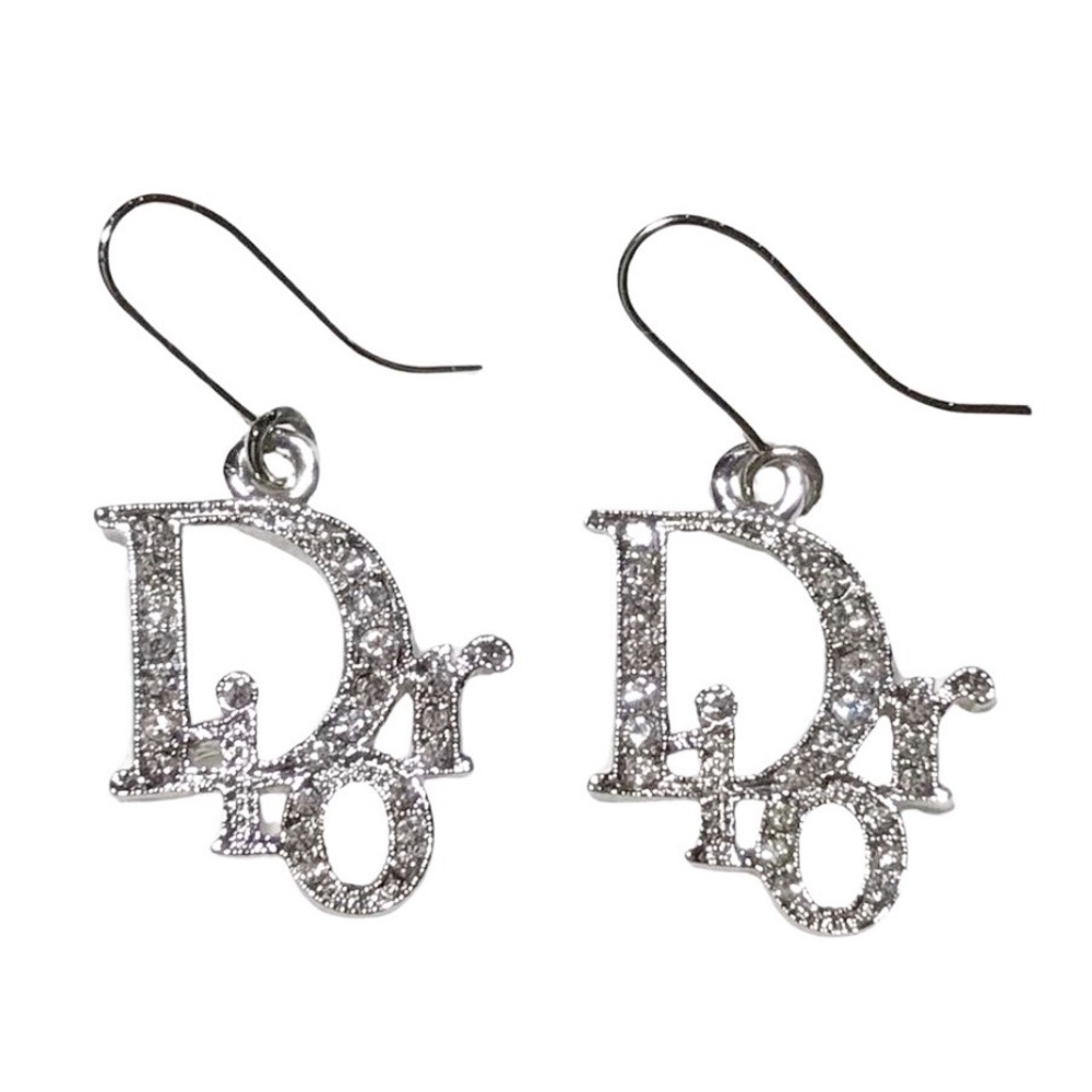 SOLD 🎉 VINTAGE DIOR Silver Dangle Earrings Oblique Swarovski Rhinestones - Picture 1 of 6